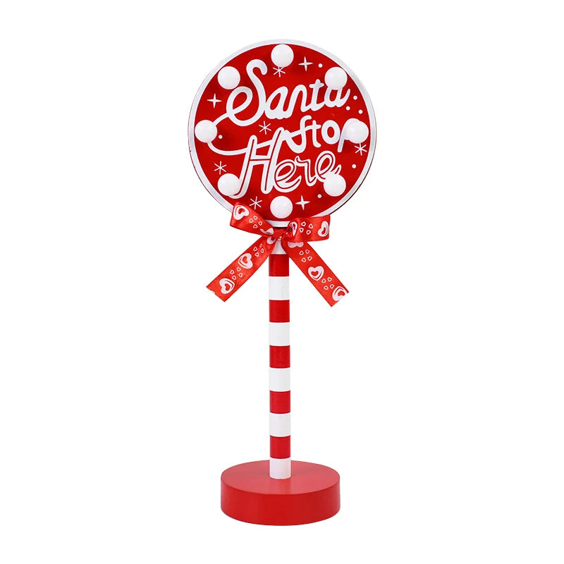 Christmas Retro Lamp LED Light Santa Stop Here Street Sign Xmas Wooden Desktop Home Decoration Navidad 2025 New Year Kids Gift