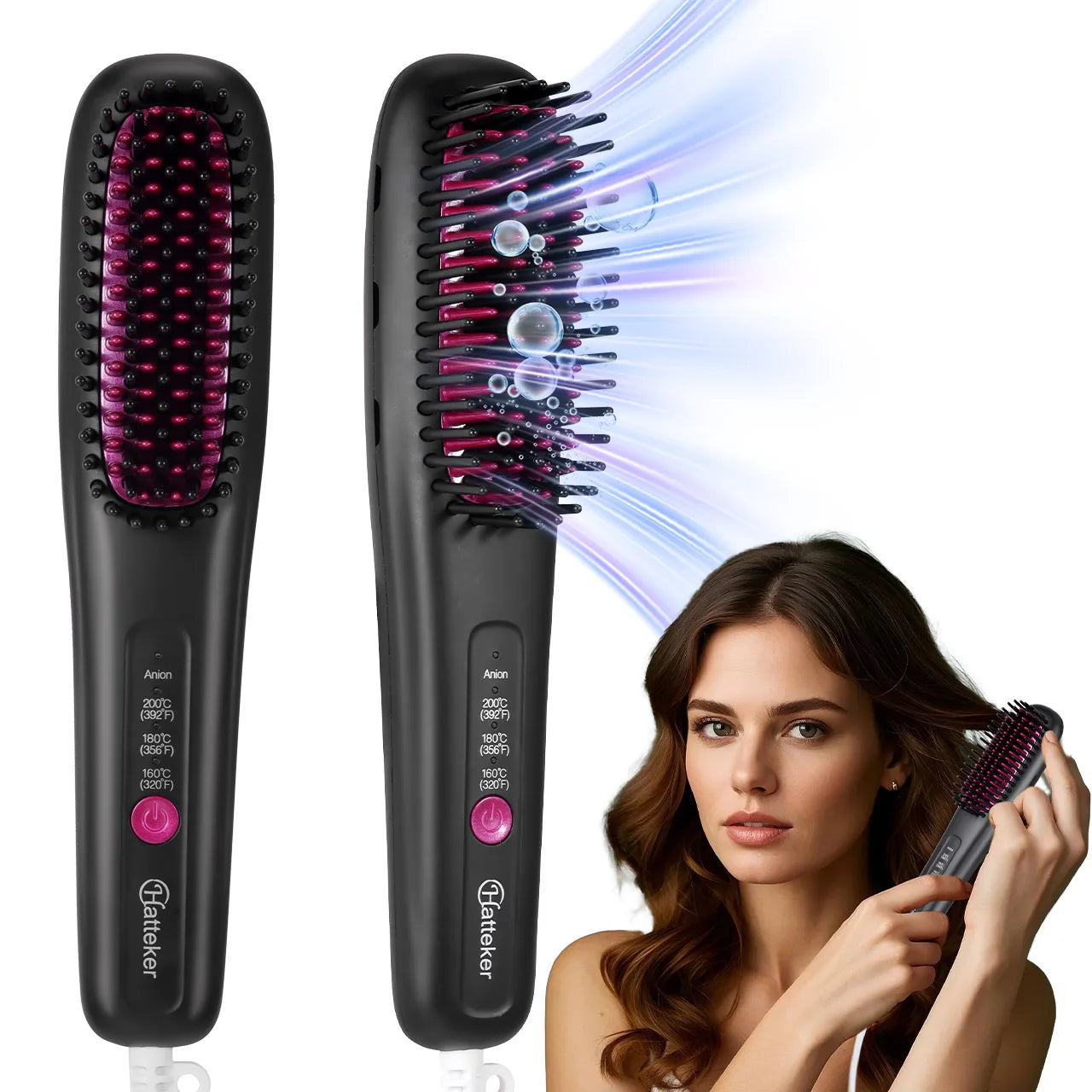 Hatteker Ion Straightening Comb Portable Home Use Negative Multi-temperature Adjustable Straightener New Model Hair Styling Tool