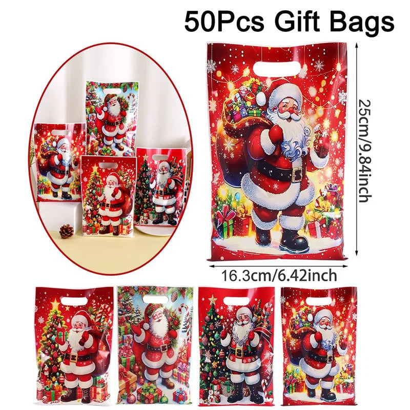 50pcs Christmas Gift Bags Christmas Decorations for Home 2025 Xmas Gifts New Year 2026 Santa Claus Snowman Candy Packaging Bags