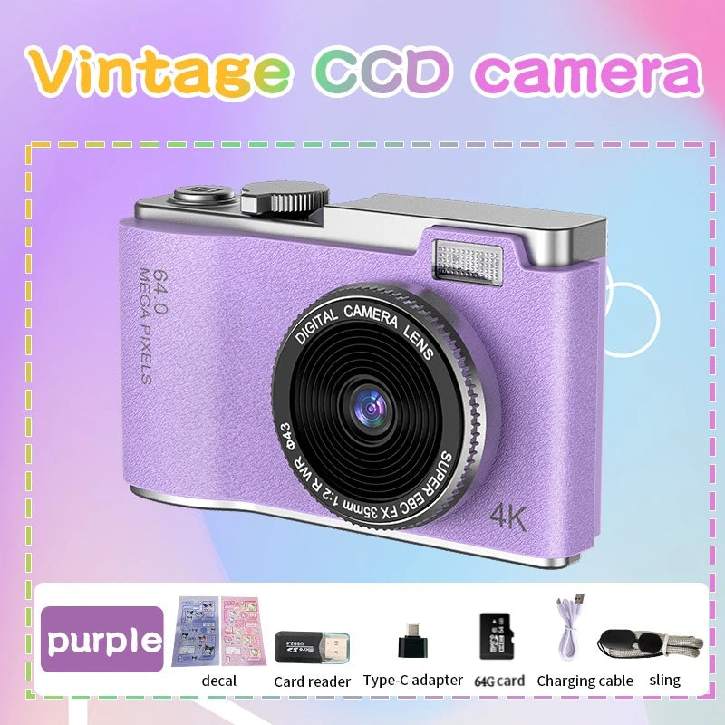 Digital Camera 4K HD Kid Camera 48MP Autofocus Vlogging Camera 2.4 Inch Retro Fashion Portable Video Camcorder for Beginners