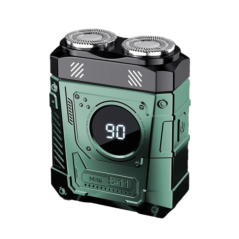 Magnetic Double Blade Electric Shaver for Men Mecha Punk Style Rechargeable LCD Portable Beard Trimmer Face Beard Razor Knife