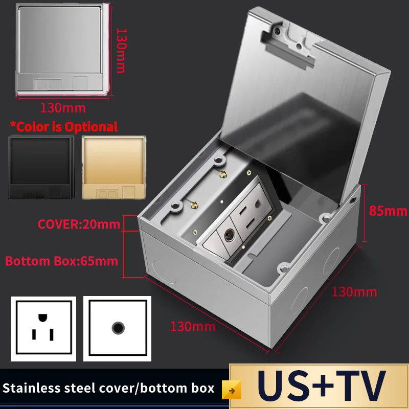Modern Flat Floor Socket 130mm- Embedded with USB Ports, 304 Stainless Steel - Waterproof Integration with Marble Flooring