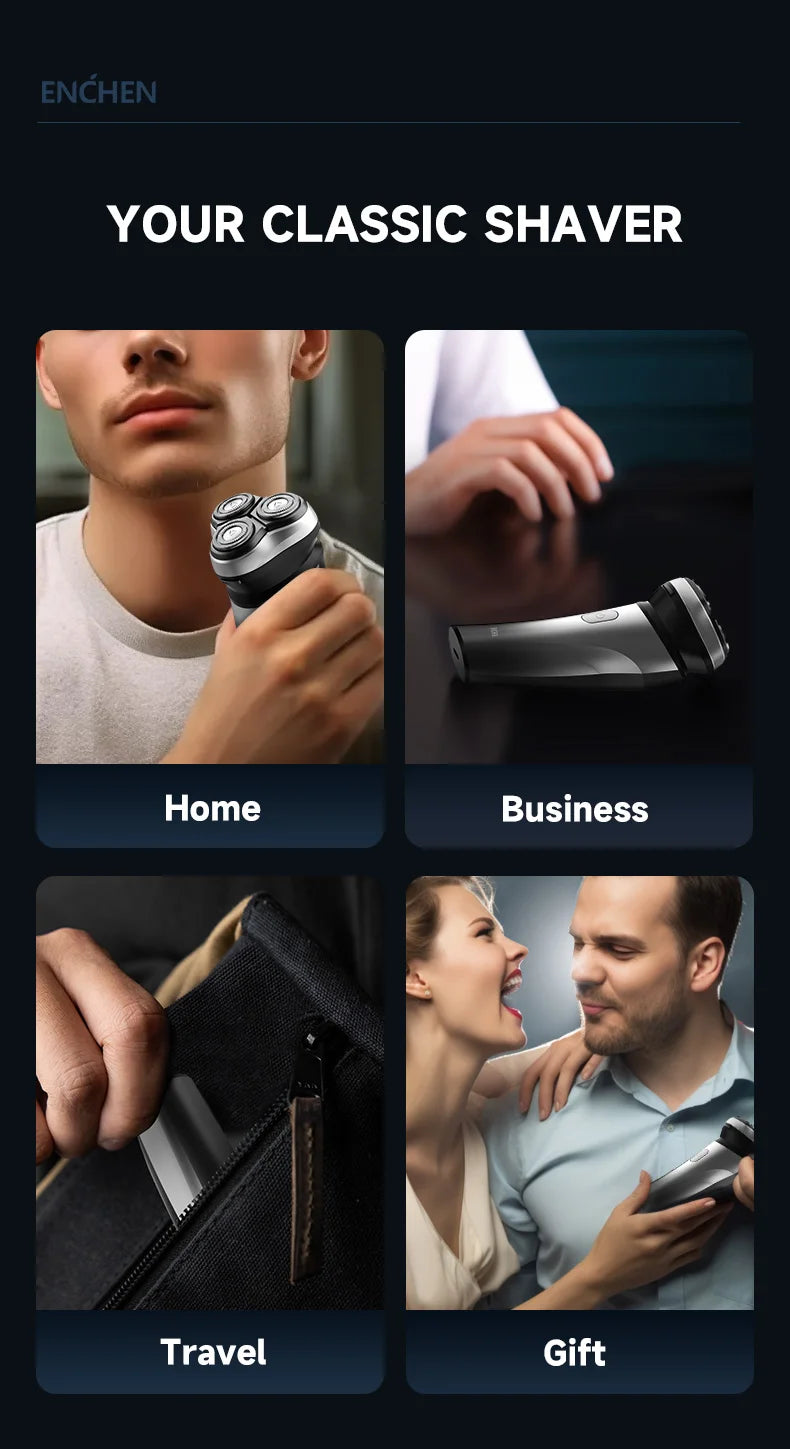 ENCHEN Electric Shaver Razor Rotary 3D Hair Shaver Professional Razor Waterproof Safety Lock Beard Trimmer Man - BlackStone Max