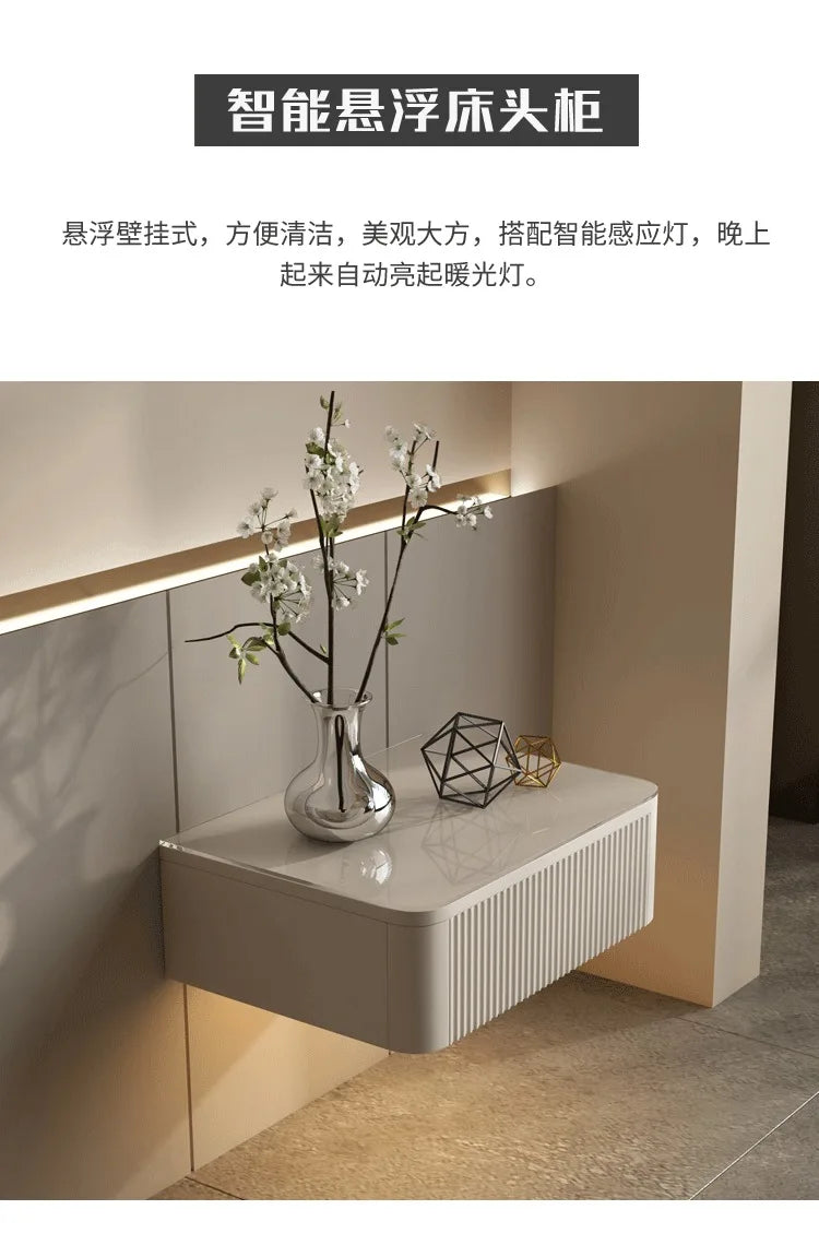 Floating Bedside Table Living Room Designer Nightstands Suspended Nightstand Storage Cabinet Wood Multifunctional Neat Bed Desk