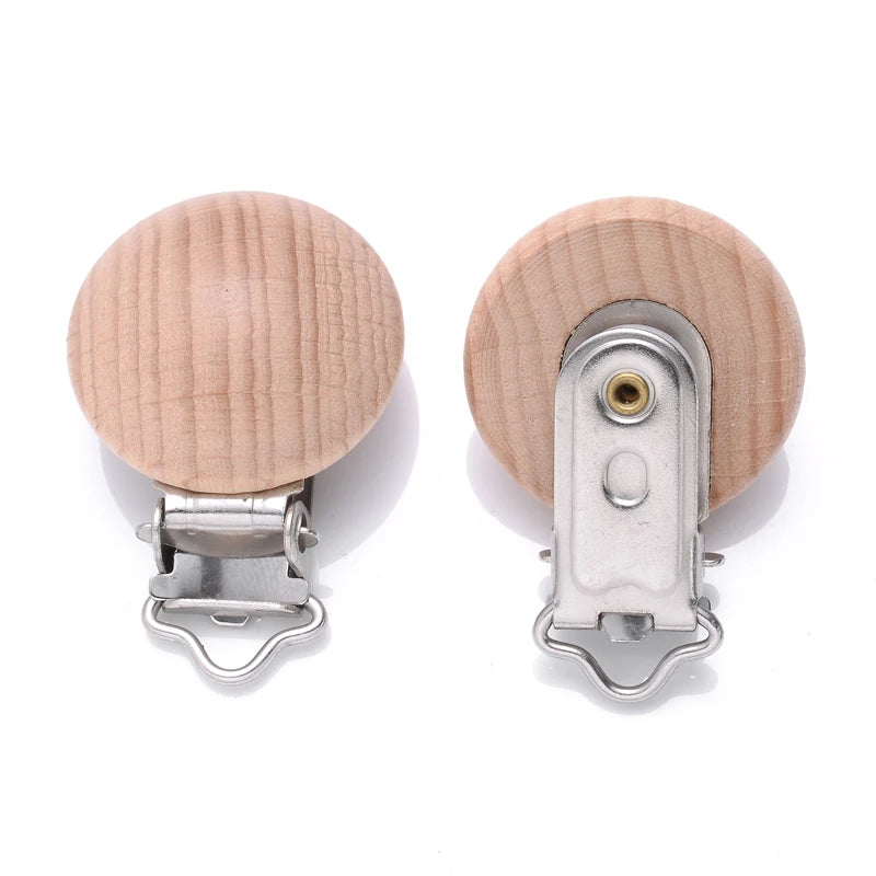 10Pcs Metal Wooden Dummy Nipples Holder Food Grade Chewable Teething Clips DIY Wood Beech Baby Pacifier Chain Nursing Teether