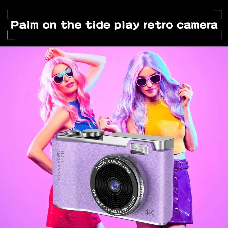 Digital Camera 4K HD Kid Camera 48MP Autofocus Vlogging Camera 2.4 Inch Retro Fashion Portable Video Camcorder for Beginners