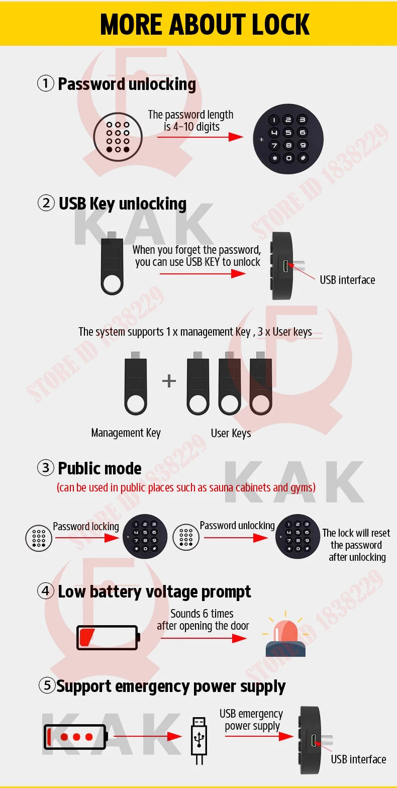 KAK Security Cabinet Password Locks Keyless Door Lock Drawer Combination Code Lock for Gym Locker Lock Electronic Furniture Lock