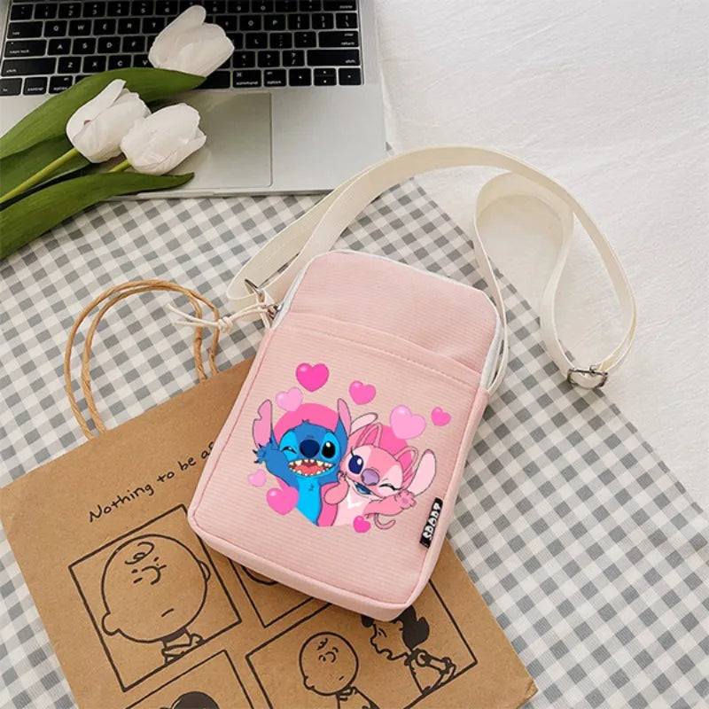 Disney Stitch Fashion Mobile Phone Bags Anime Women Messenger Bag Children Kawaii Coin Purse Girls Portable Crossbody Pouch Gift