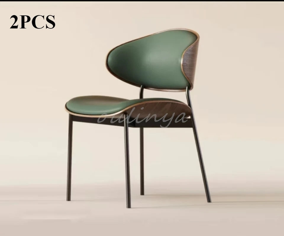 Genuine Leather Dining Chairs Set of 2 or1,Mid Century Modern Chair, Upholstered Kitchen Dining Room ChairsBlack WalnutBendwood.