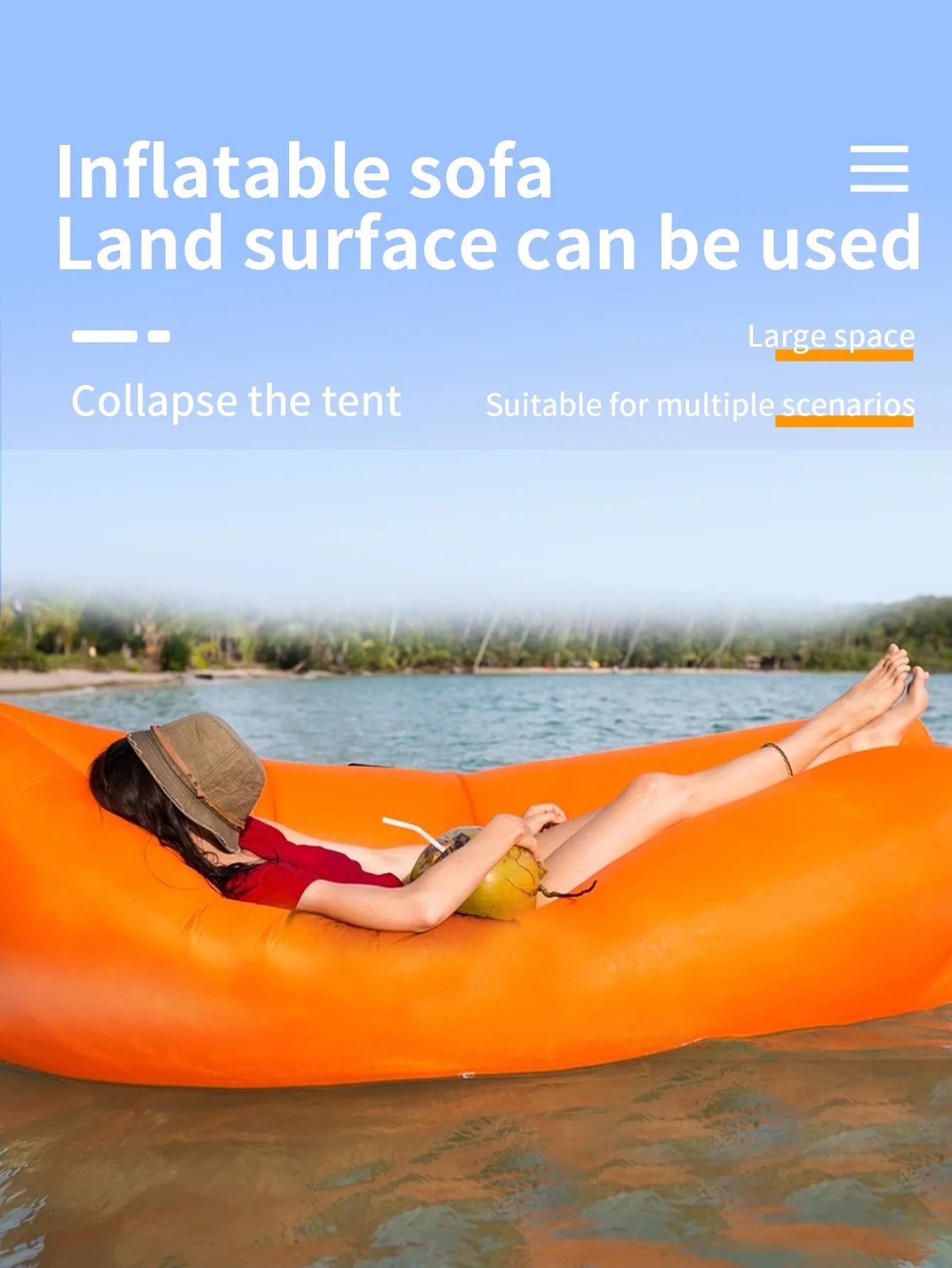 Outdoor lazy inflatable sofa, air mattress, single lounge chair, portable camping nap sofa