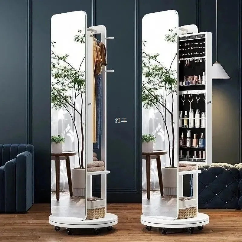 Rotating full body mirror Floor mirror Full-length mirror Bedroom integrated with storage cabinet Living room mobile fitting