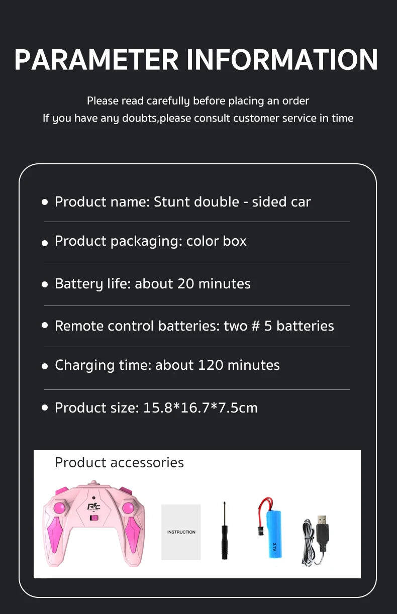 2.4G RC Stunt Car Children Double Sided Flip Remote Control Car 360 Degree Rotation Off Road Rc Drift Cars For Pink Girls Toys