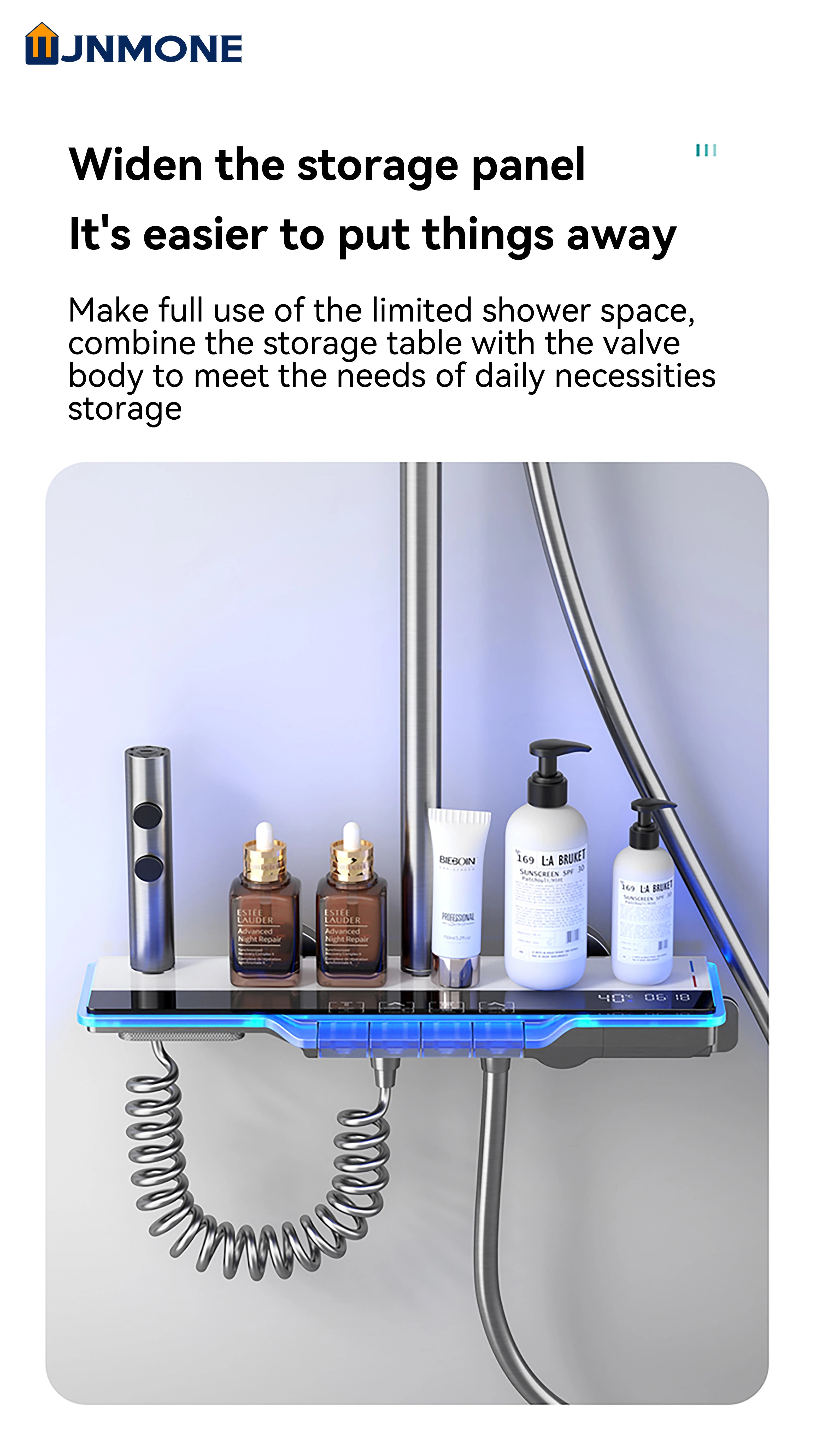 Ambient Light Bathroom Shower Full Set Wall Mount Bathtub Mixer Rain Digital Display Black Shower System Waterfall Shower Faucet