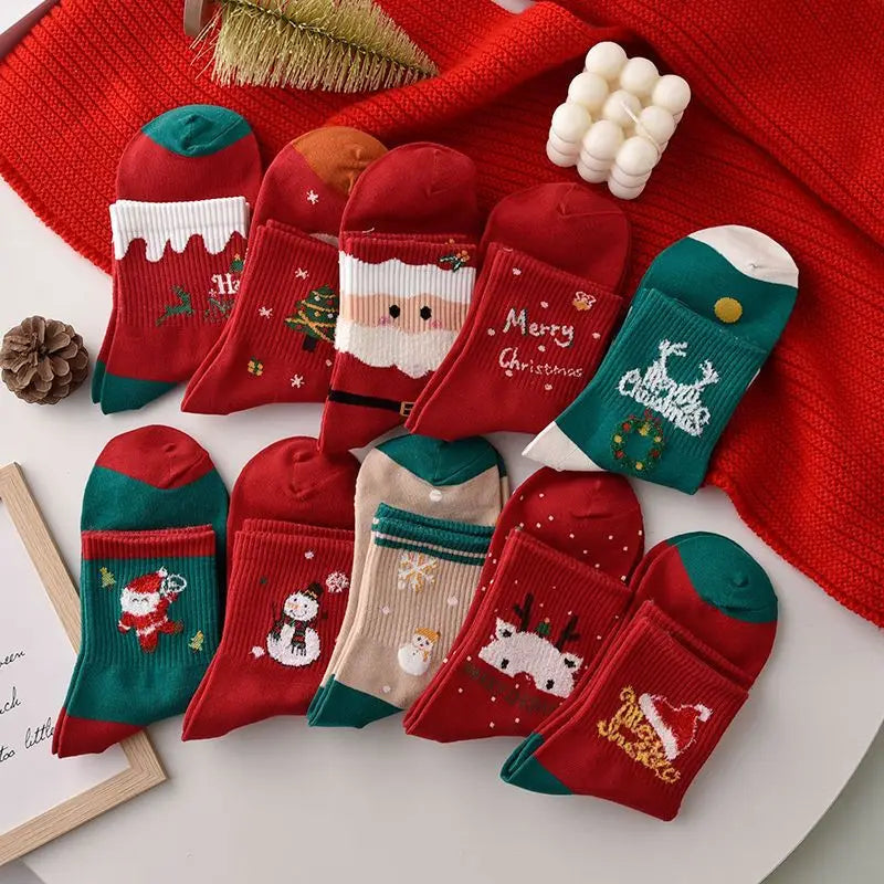 1/2/5Pairs Cotton Christmas Socks Ornaments Christmas Party Children Adult Gift Santa Reindeer Pattern Xmas New Year Decoration