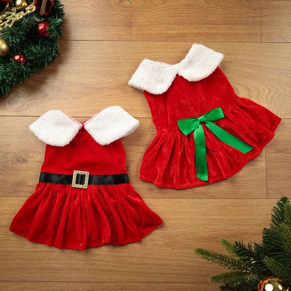 Christmas Dog Dress Pet Christmas Costume Cat Clothes Girl Puppy Xmas Holiday Party Cosplay Outfit Winter Apparel for Small Dogs
