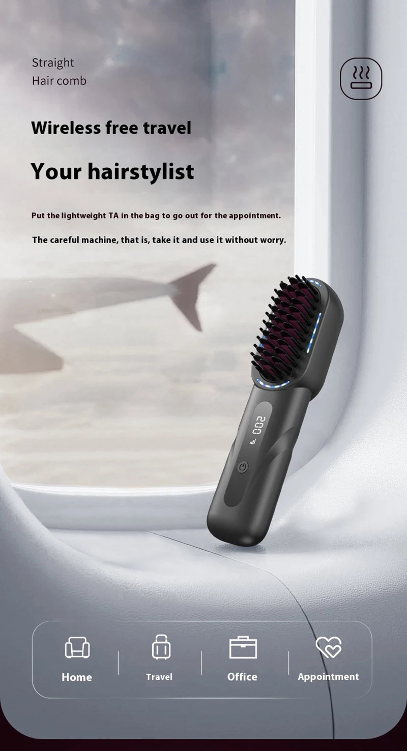 Wireless Straight Curling Hair Comb Heating Negative Ion Hair Straightener Rechargeable Anti-scalding Electric Hair Care Brushes