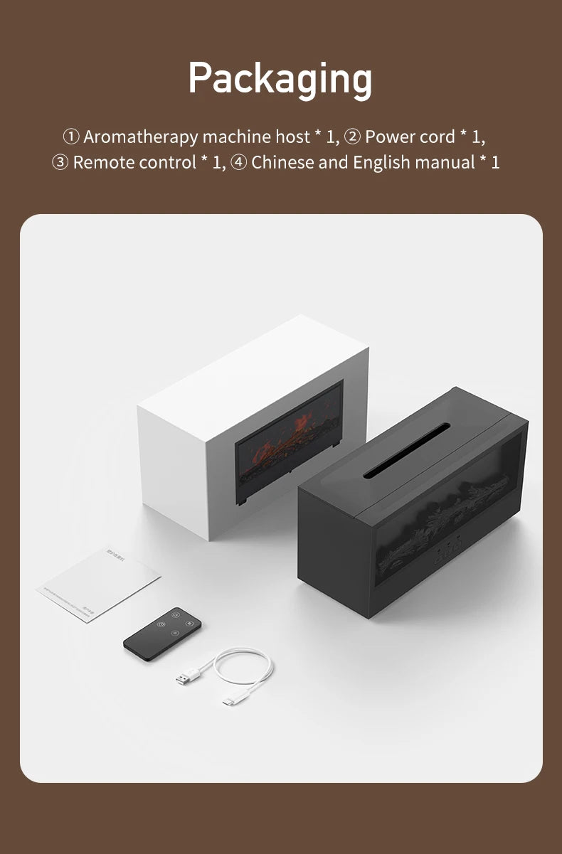 VISSKO Creative Fireplace Air Humidifier Waterless Auto-Off Aroma Essential Oil Diffuser with LED Light Remote Control for Gift