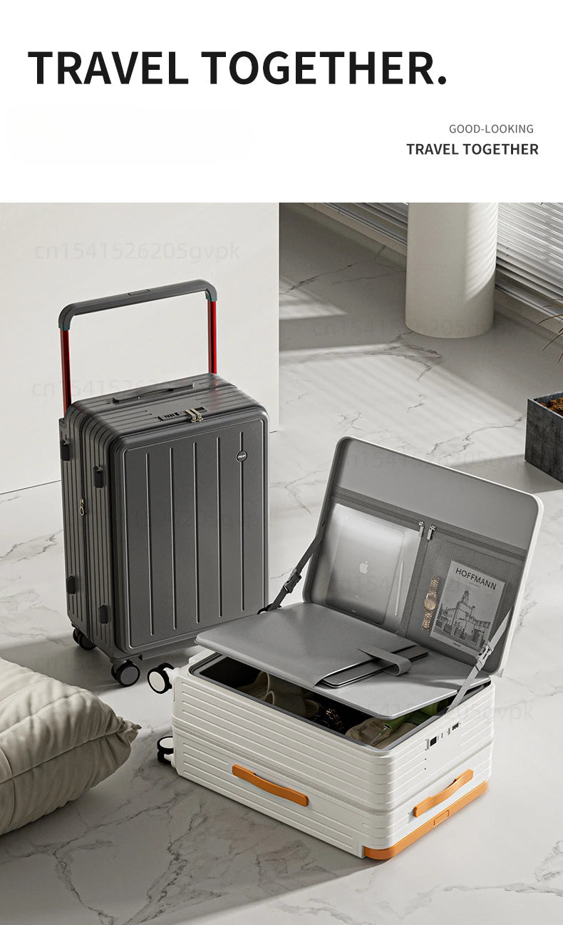 Front Opening Multi-Functional Suitcase Business Wide Trolley Luggage ABS+PC Large-capacity Password Box Travel Trolley Case