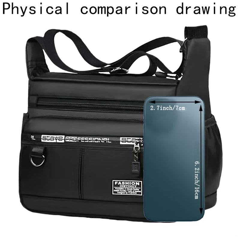 Men's cross-body bag with multi-layered pockets, adjustable shoulder strap, business single-shoulder bag