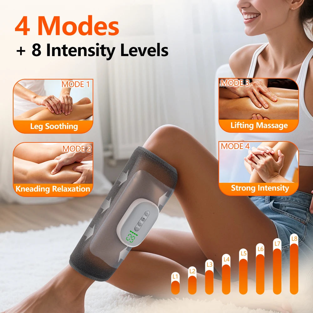 Blood Circulation Calf Massager with 4 Heat 8 Intensities Electric Airbag Compression Leg Massage Wrap Foot Muscle Relaxation