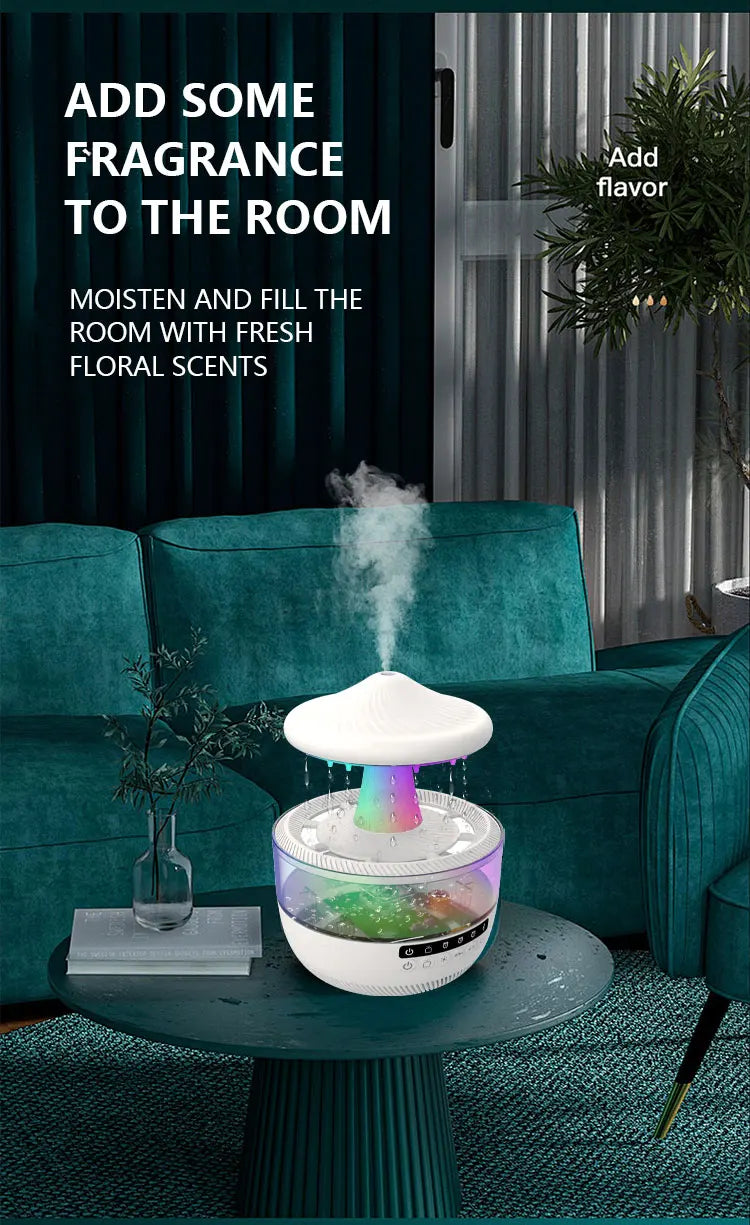 Cloud Rain Humidifier Colorful Mushroom Cloud Rain Drop Bedroom Sleep Night Light Rain Aromatherapy Machine Humidifier