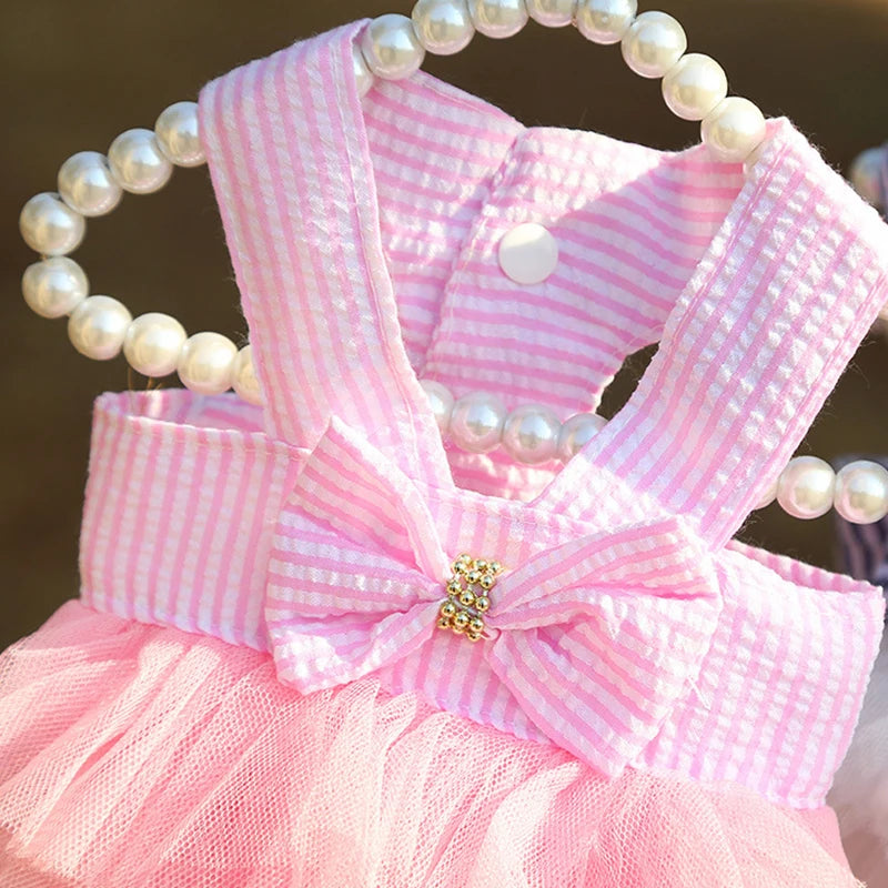 Dog Summer Dress Cat Lace Skirt Pet Clothing Chihuahua Stripe Skirt Puppy Cat Princess Apparel Cute Puppy Clothe Dog Accessories