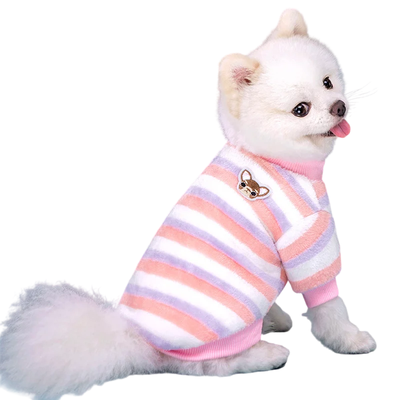 Soft Flannel Warm Dog Clothes Winter Dogs Hoodie Sweatshirt For Puppy Cat Rainbow Striped Clothing Chihuahua Shih Tzu Apparel