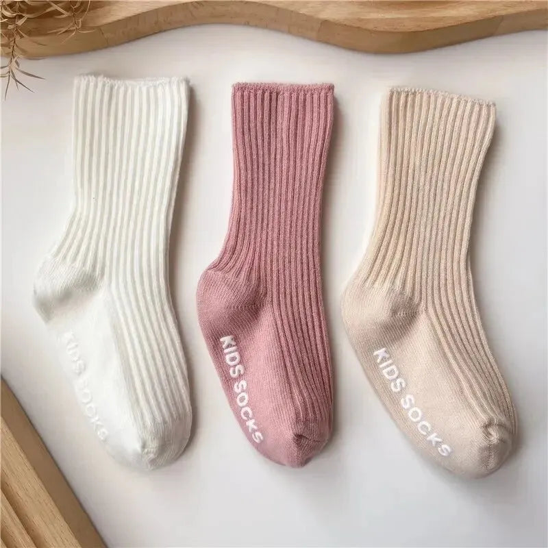 3Pairs/Lot Baby Socks Boys Girls Cotton Stripe Soft Sock Kids Toddler Non-Slip Rubber Grips Floor Socken For 0-3 Years