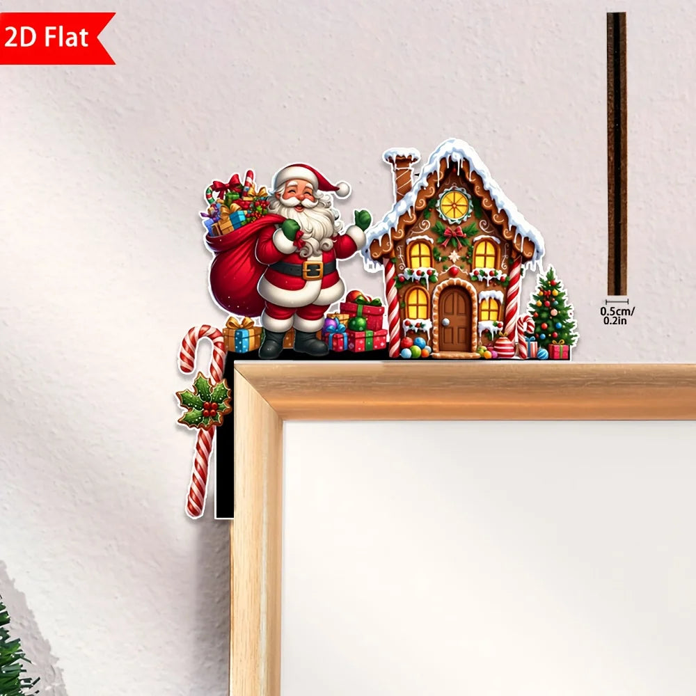 1pcs 2D Christmas Corner Sign Gingerbread House  Santa Claus Frame Wooden Door Sitter Home Wall Decors Festive Xmas Decor Gifts