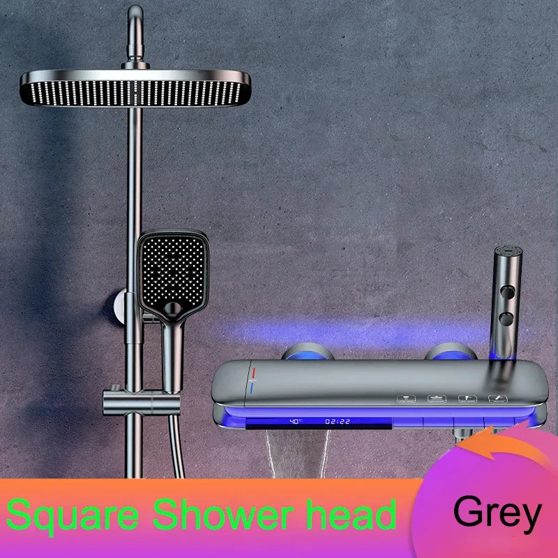 Hot Cold Piano Digital Shower Set 12 Inch Rainfall Shower Head Brass Bathtub Mixer Faucet Thermostatic Bathrooom Shower System