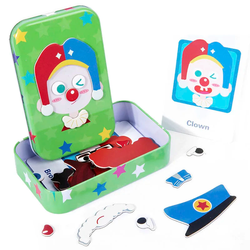 Magnetic 3D Puzzle Children Dress Up Change Facial Expression Game Iron Box Jigsaw Early Education Imagination Toys Girls Gifts