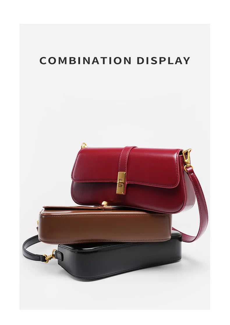 Women's High-End Leather Baguette Armpit Bag Versatile Single Shoulder Crossbody Bag Fashion Accessory for 2025