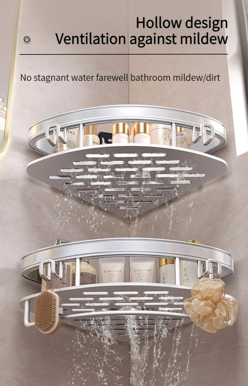 No Need to Drill Walls for Installation Aluminum Bathroom Shelf Shelves Shampoo Rack Storage Holder Kitchen Organizer