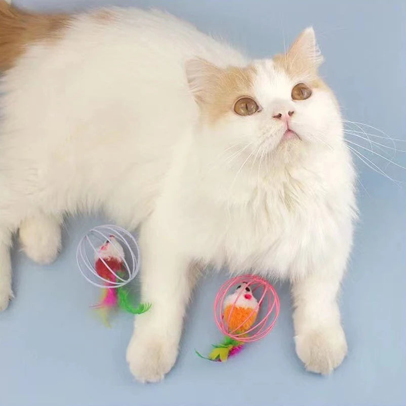 Hot cage rat happy cat toy plush simulation color mouse fun cat ball fun cat fun fun pet supplies