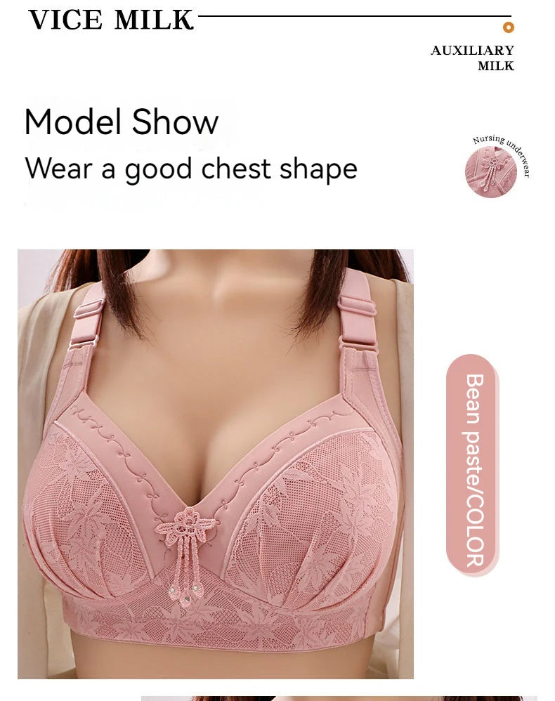 New Lace Printed Oversized Pregnant Women's Breastfeeding Underwear Comfortable Without Steel Ring Gathering Anti Sagging Bra