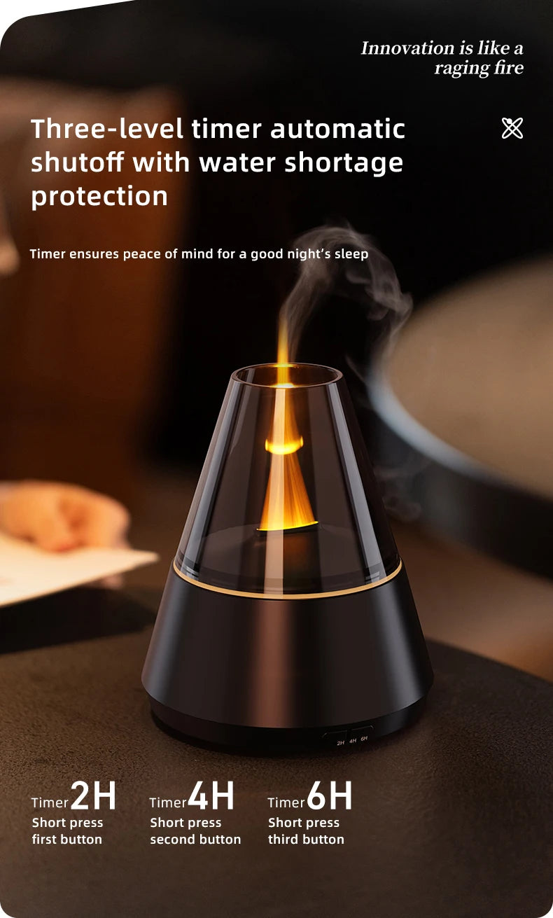 Candle Flame Ultrasonic Air Humidifier with 7-color Flame Ambient Light 3-level Timed Essential Oil Aroma Diffuser for Home Gift