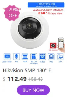 Hikvision Compatible 4K 8MP 180° Panoramic IP Camera IR&ColorVu 2-way Audio Human Detection SD Card Slot Plug&Play HIK NVR