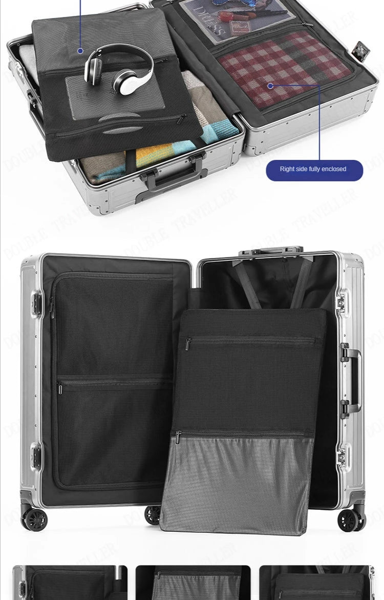 2025 All aluminum travel suitcase on wheels combination lock rolling luggage case Men's Business large size luggage Hand luggage