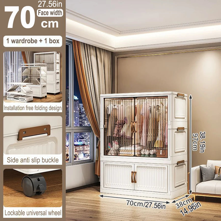 70/80cm Length Multifunction Folding Locker Large Capacity Dustproof Wardrobe Sundries Cabinet Closet Organizer