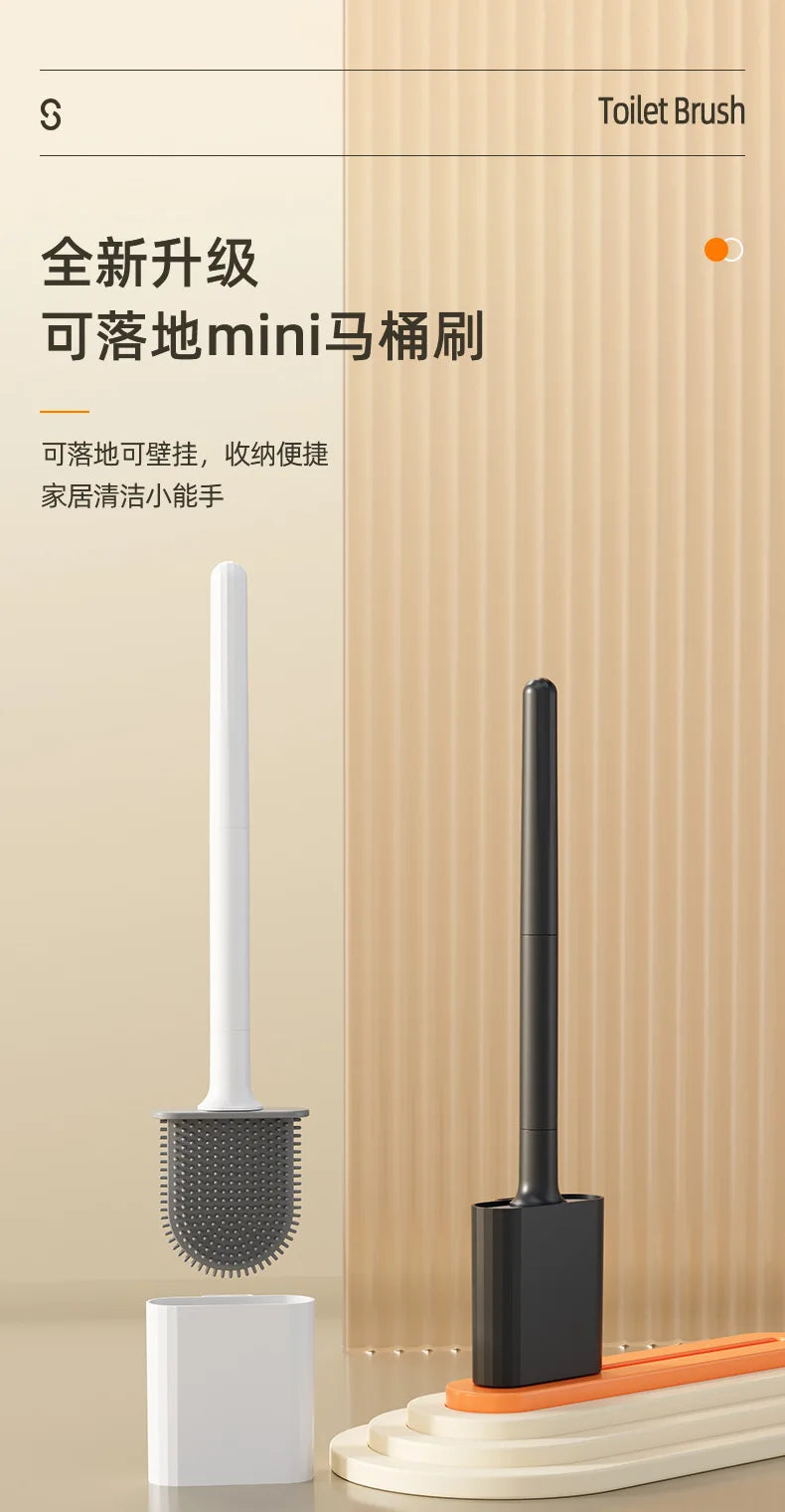 Flexible Silicone Toilet Brush Water Leak Proof with Base and Hook Wall Mounted Toilet Brush Household Bathroom Cleaner