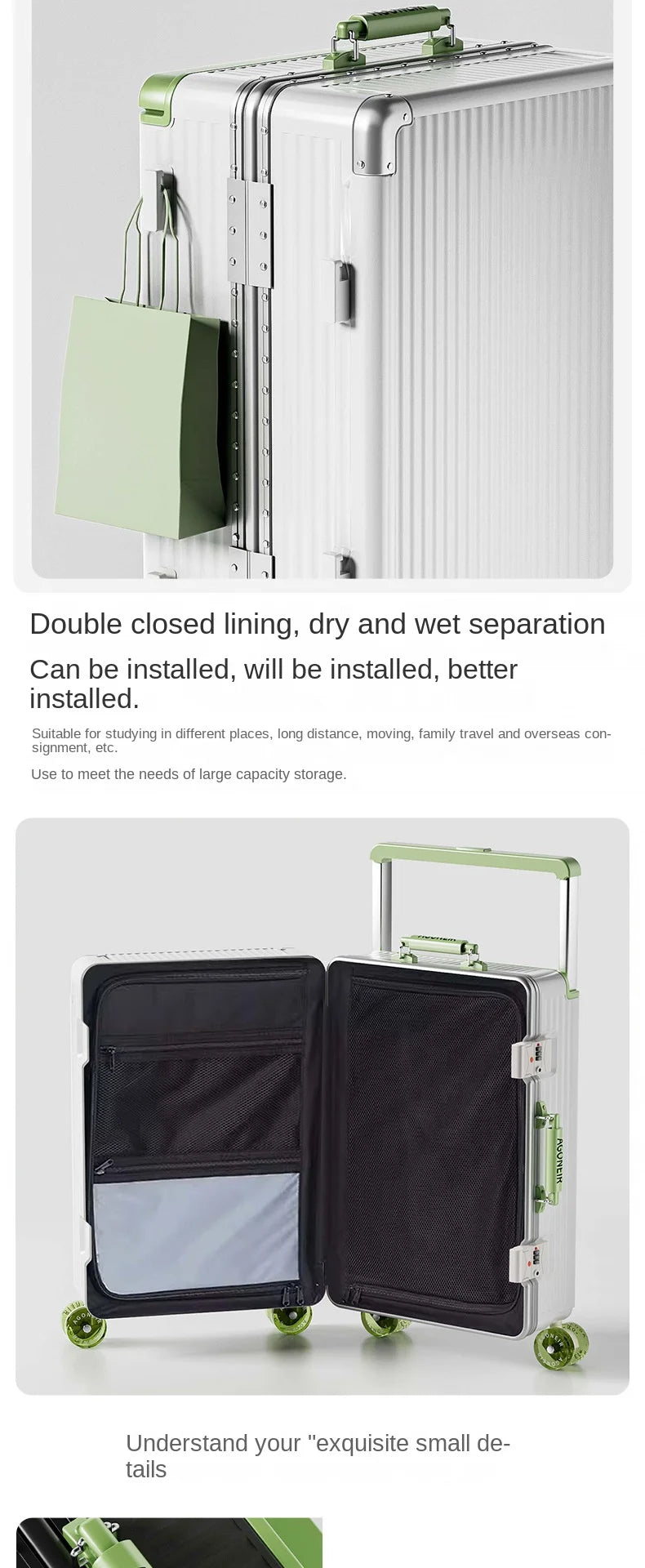 20"24 Inch Wide Handle Travel Suitcase Aluminum frame Carry-on Luggage Trolley Case with Wheels Boarding Box Rolling Luggage Bag