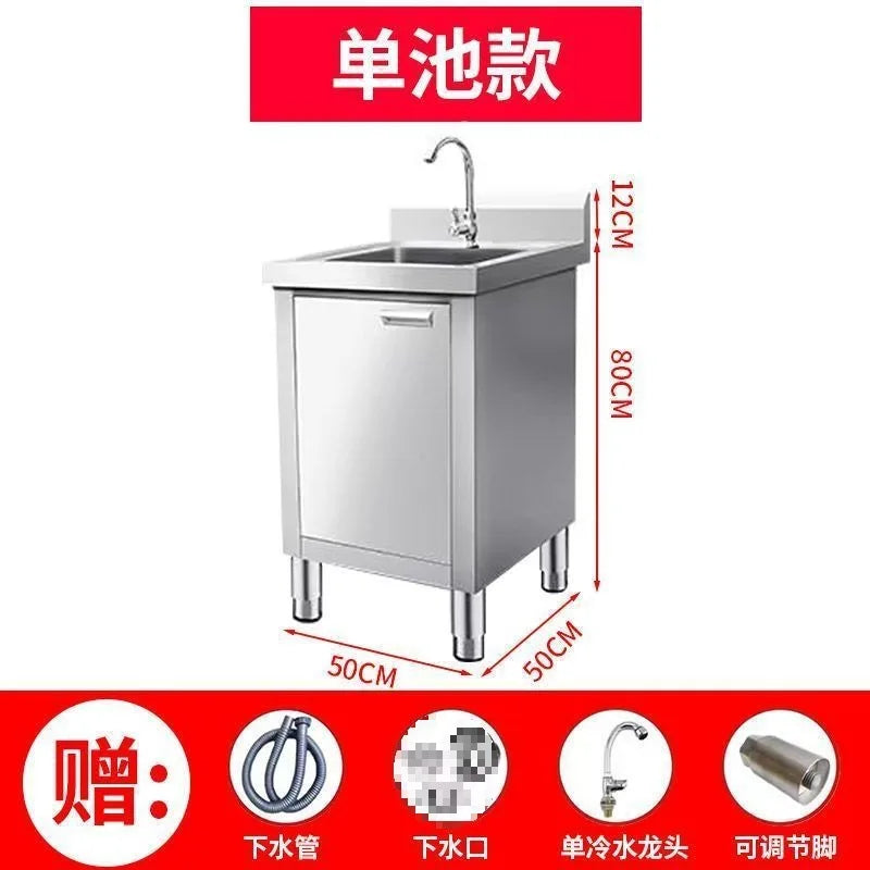 304 Integral Stainless Steel Cabinet Household Simple Kitchen Stove Sink Cabinet Rural Storage Storage Thickened Cupboard