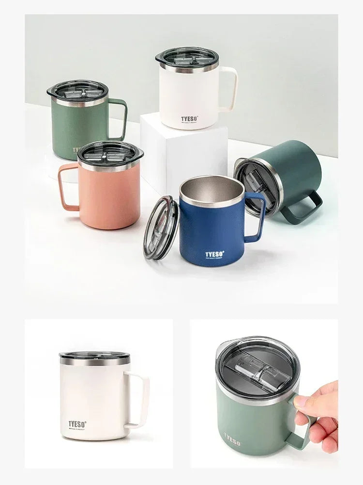 Tyeso 400ML Coffee Cups 304 Stainless Steel Mug with Visual Lid Portable Traveling Home Office Outdoor Water Cup Drinkware Gifts