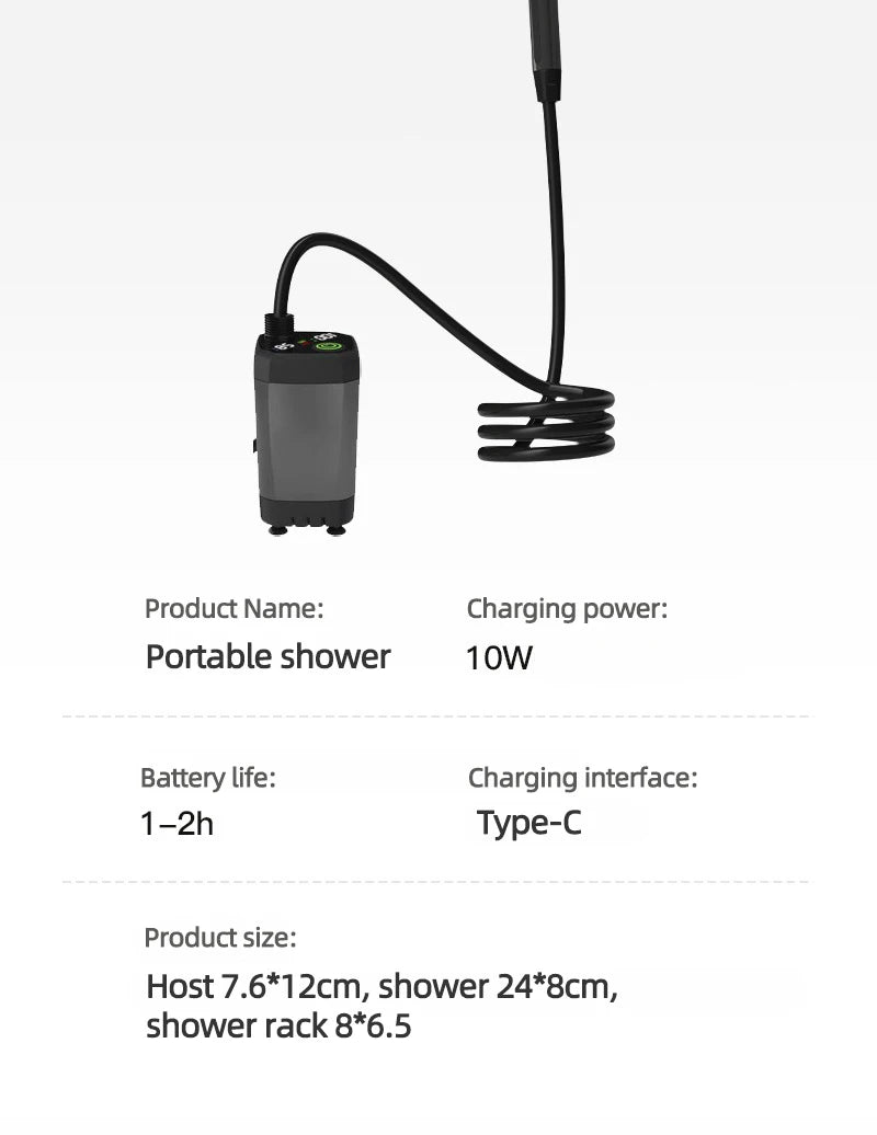 Portable camping shower equipment, 6000mAh rechargeable, LED display screen, outdoor simple electric mobile shower set
