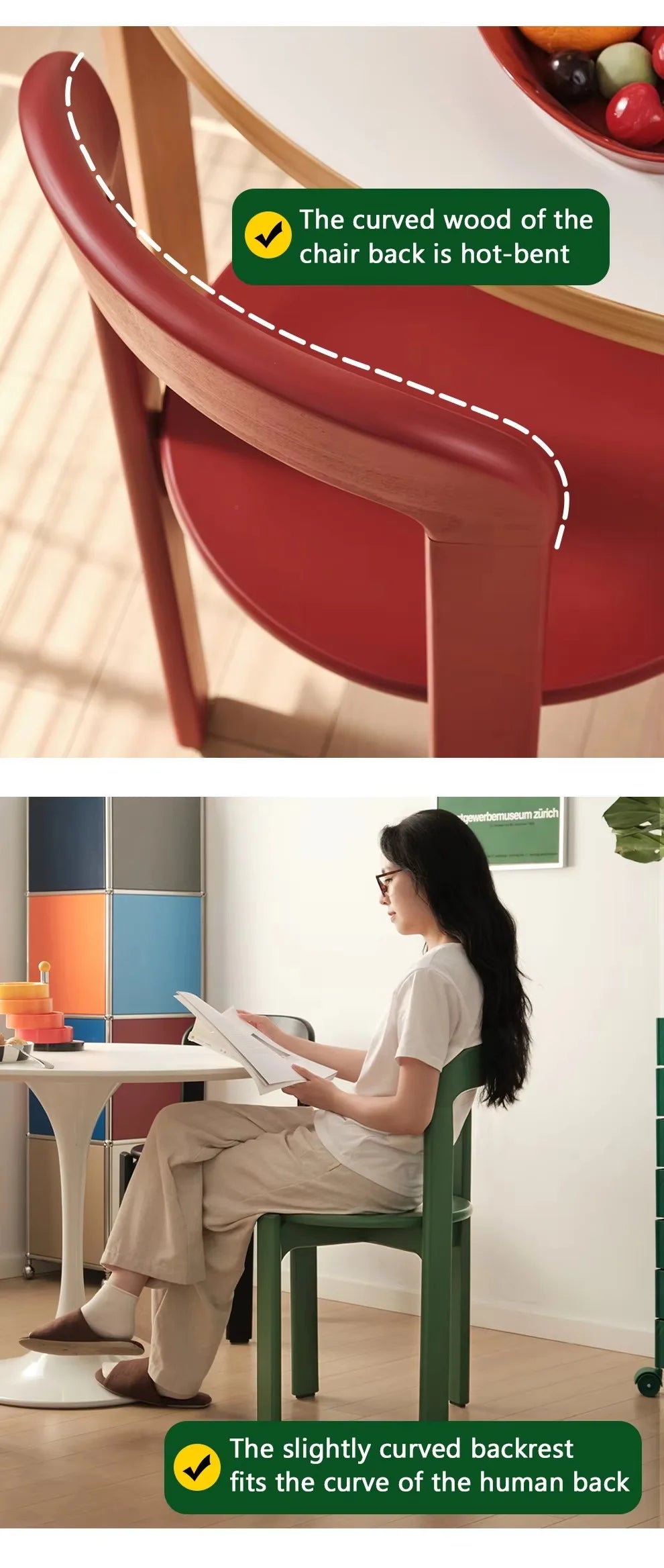 Rey Chair Nordic Beech Solid Wood Plywood Dining Stackable Vintage Curved Backrest Swiss Chair