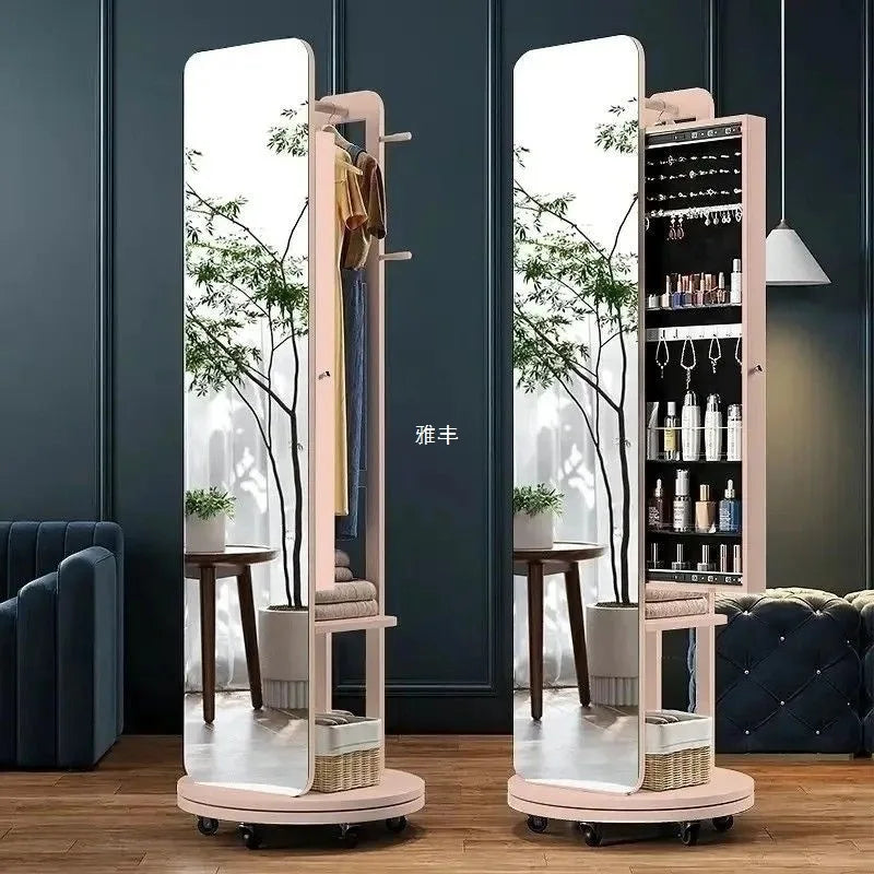 Rotating full body mirror Floor mirror Full-length mirror Bedroom integrated with storage cabinet Living room mobile fitting