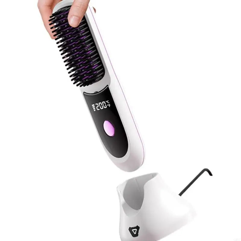 G8TC Cordless Hair Straightener Brush Fast Heating 3 Gear Adjustable Temperature USB Rechargeable Hair Straightening Comb