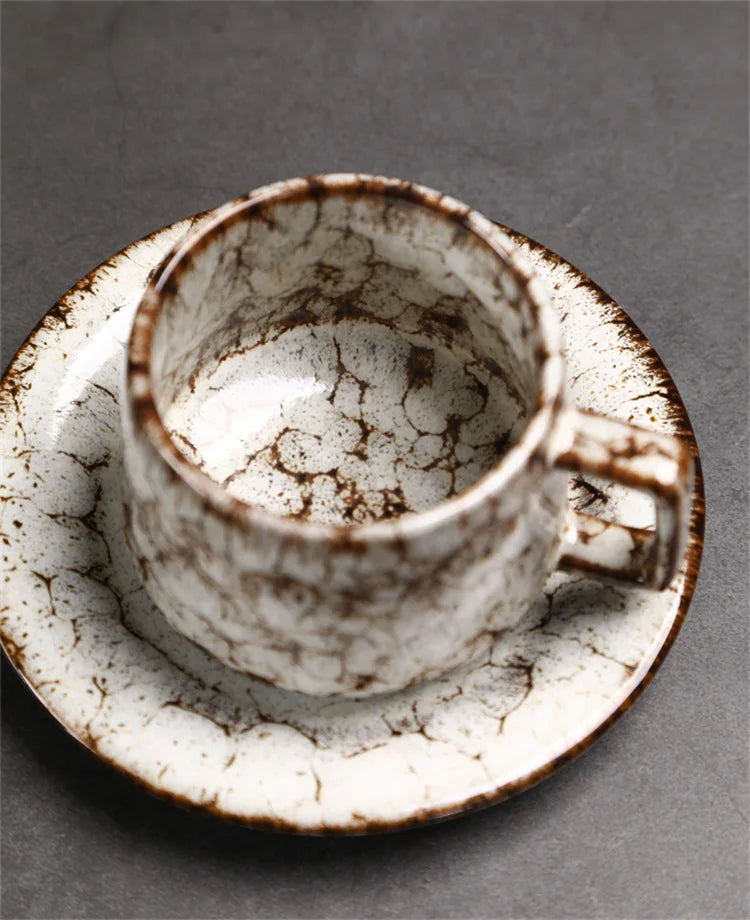 180ML Japanese Espresso Cup and Dish Kiln Transformed Ceramic Cup Retro Coarse Ceramic Mug Living Room Decoration