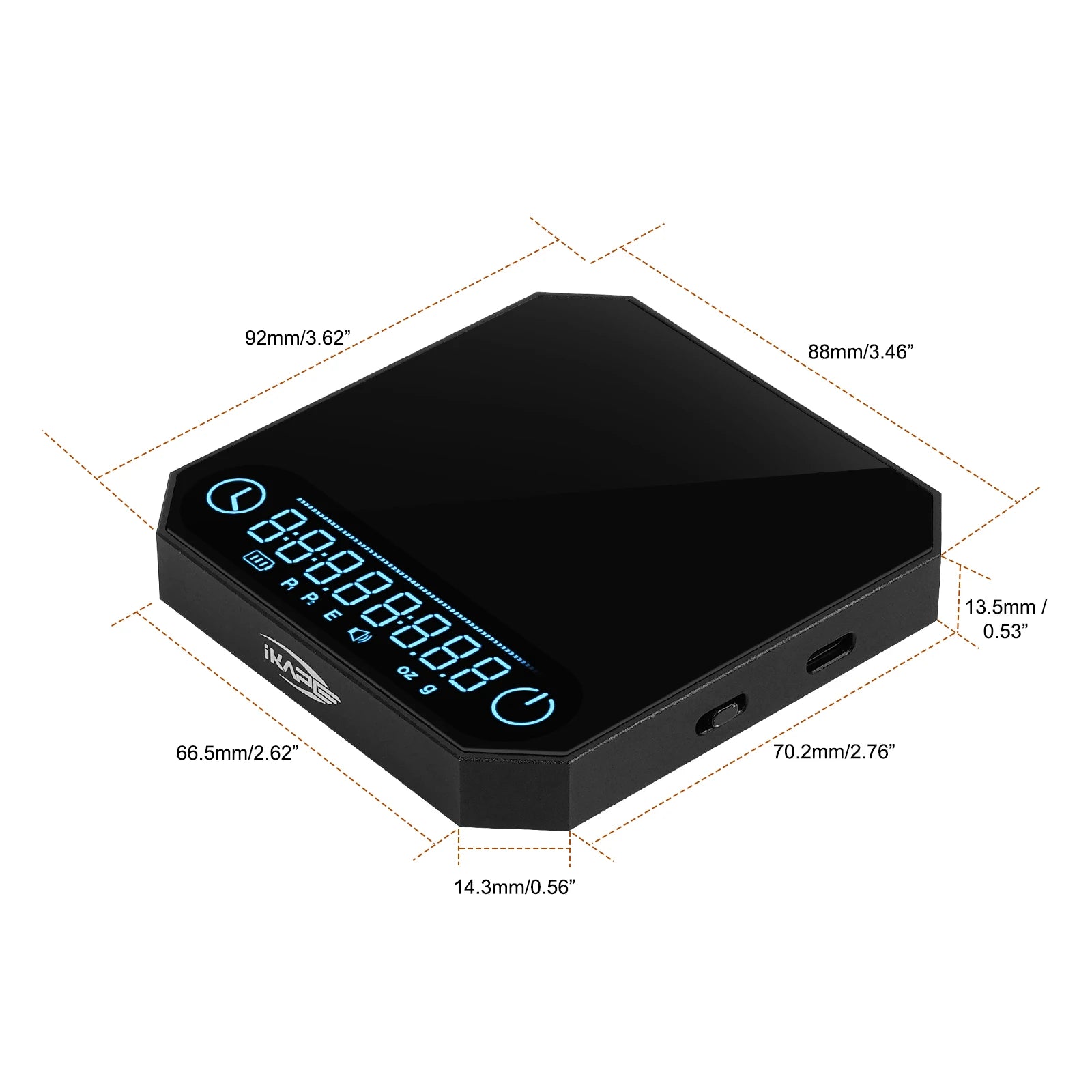 IKAPE Rechargeable Mini Coffee Scale with Timer Portable Mirror Scale 2kg/0.1g Accurate Scale For Espresso&Pour-Over Coffee