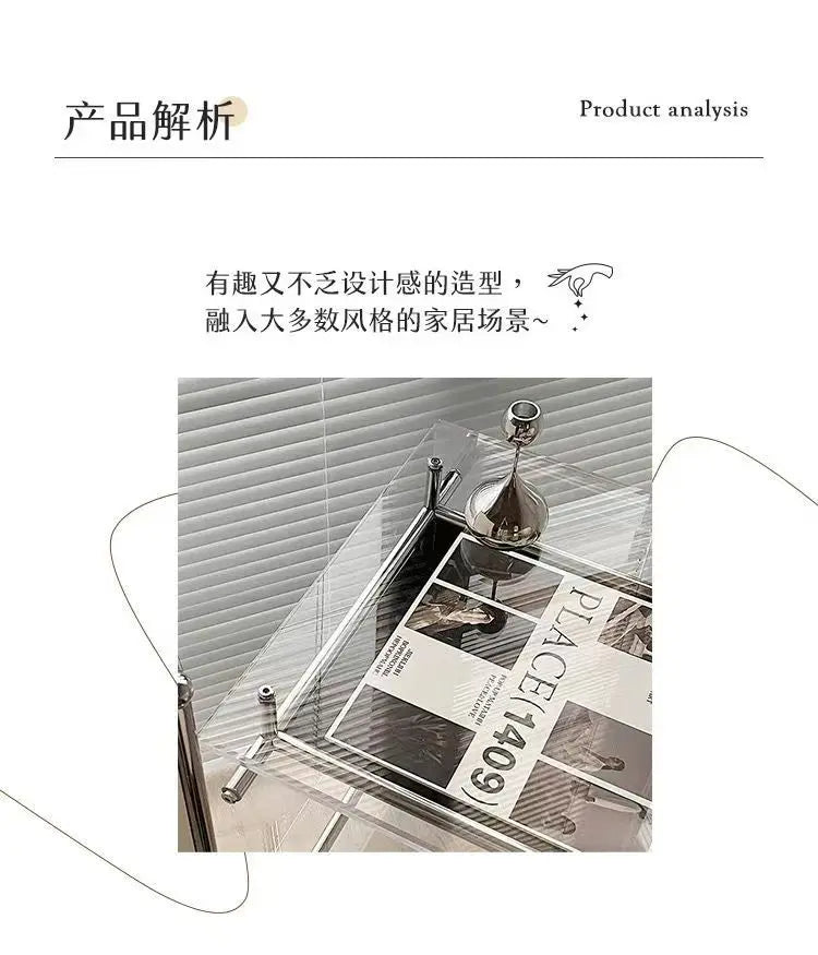 Acrylic Side Table Transparent Trolley Style Living Room Coffee Table Storage Cabinet Mobile Bedside Table Minimalist